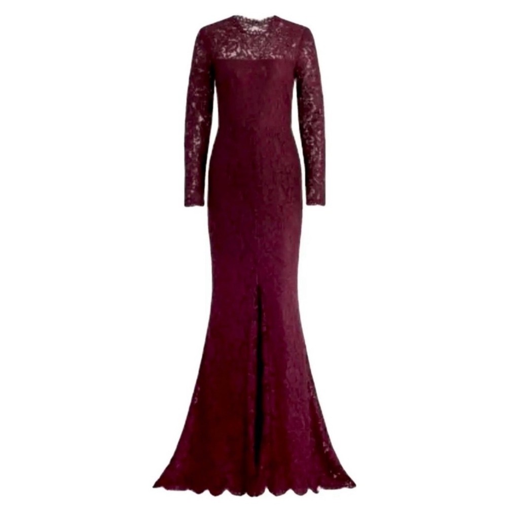 NWT Rachel Zoe Angie Fig Purple Lace Open Back Long Sleeve Gown Dress Sz 0 $525